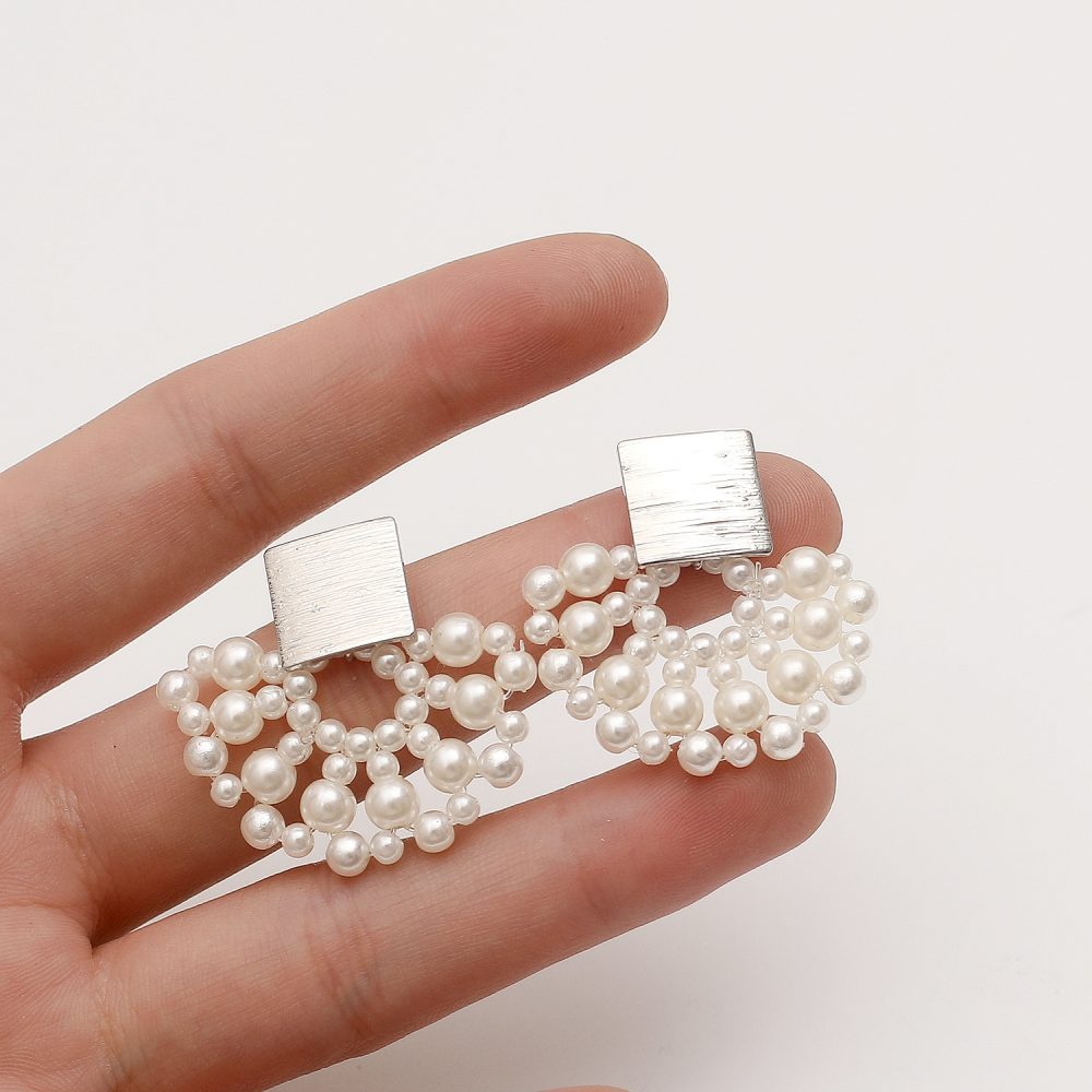 Handmade Pearl Woven Scalloped Pearl Stud Earrings - Image 2