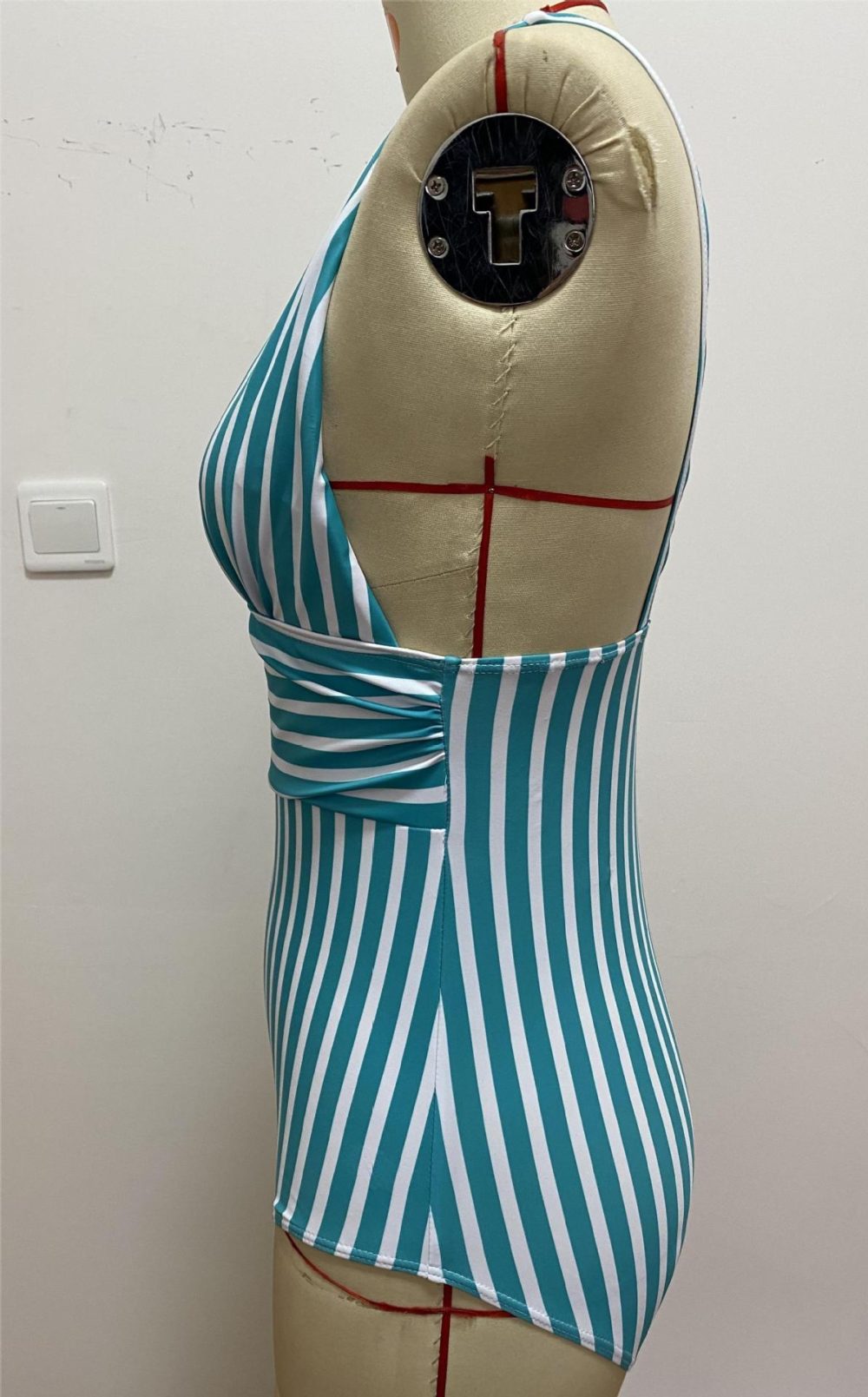 New Women Green Striped One-piece Bikini Swimsuit - Image 4