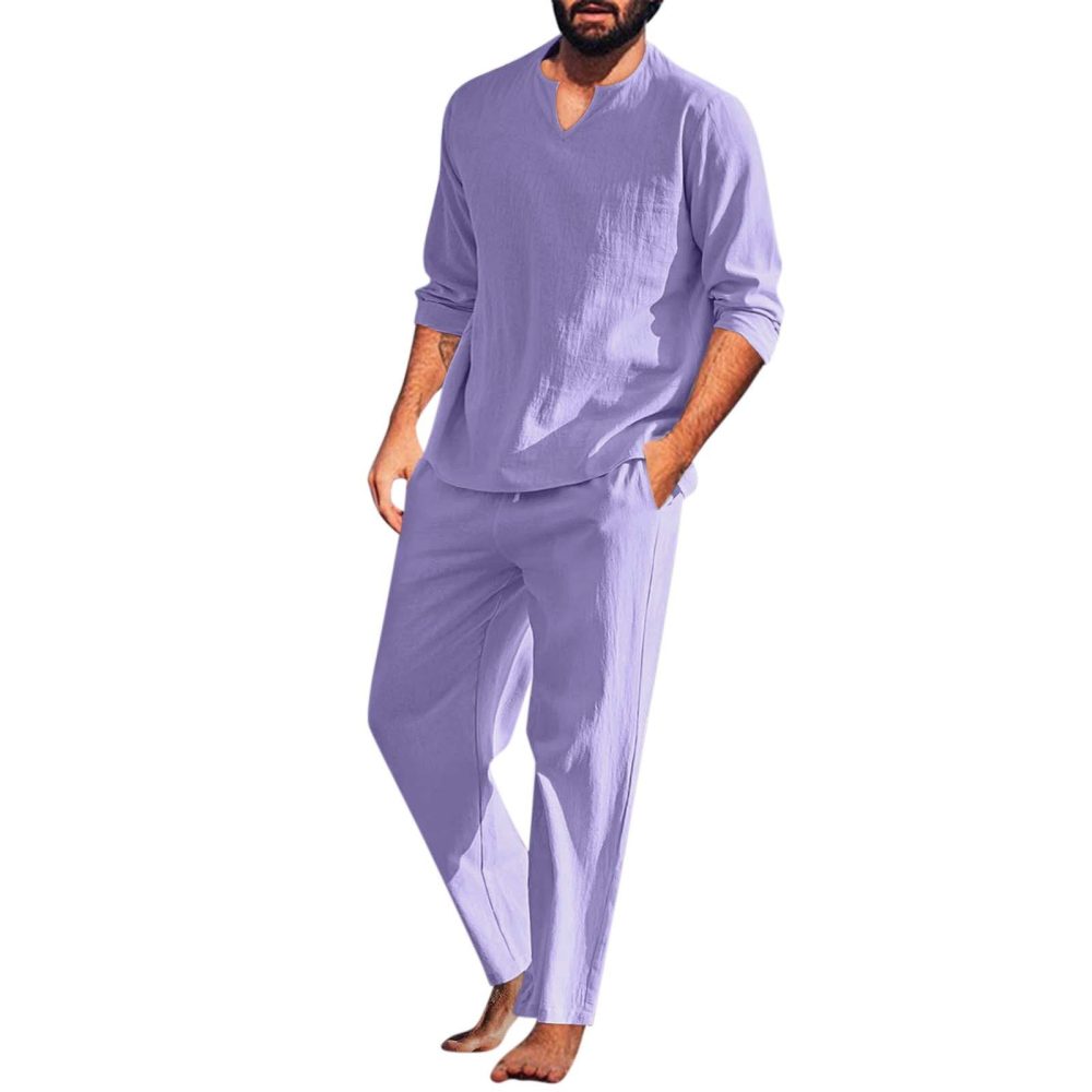 Men's Summer Beach Style Cotton And Linen Suit - Image 9