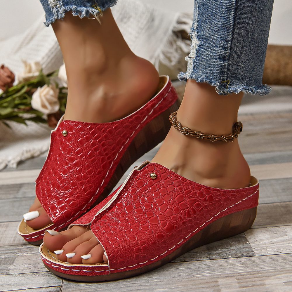 Fashion Crocodile-pattern Wedges Sandals Summer Outdoor Thick-soled Slippers Fish Mouth Shoes For Women - Image 6