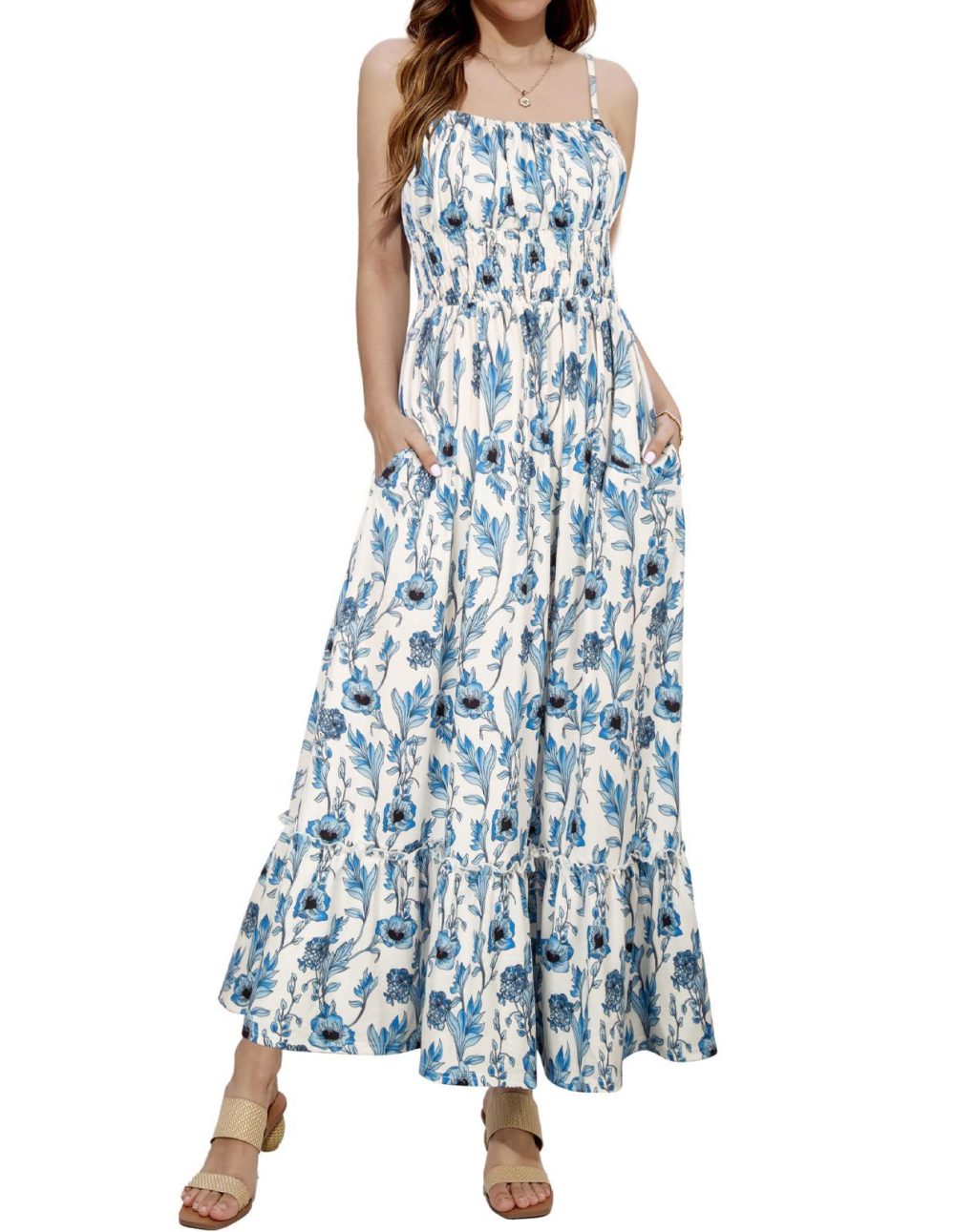 Women's Sleeveless Spaghetti Strap Pleated Pleated Beach Dress - Image 7