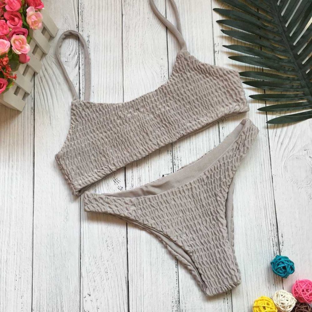 Bikini Ins Sexy Pleated Triangle Swimsuit Beach Solid Color Swimsuit For Women - Image 5