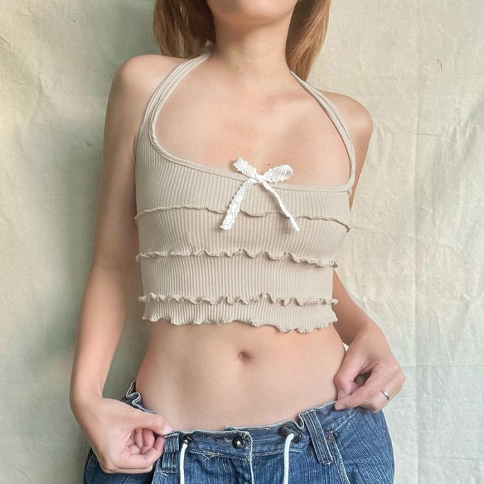 Women's Fashion Bowknot Halter Spaghetti Straps Top
