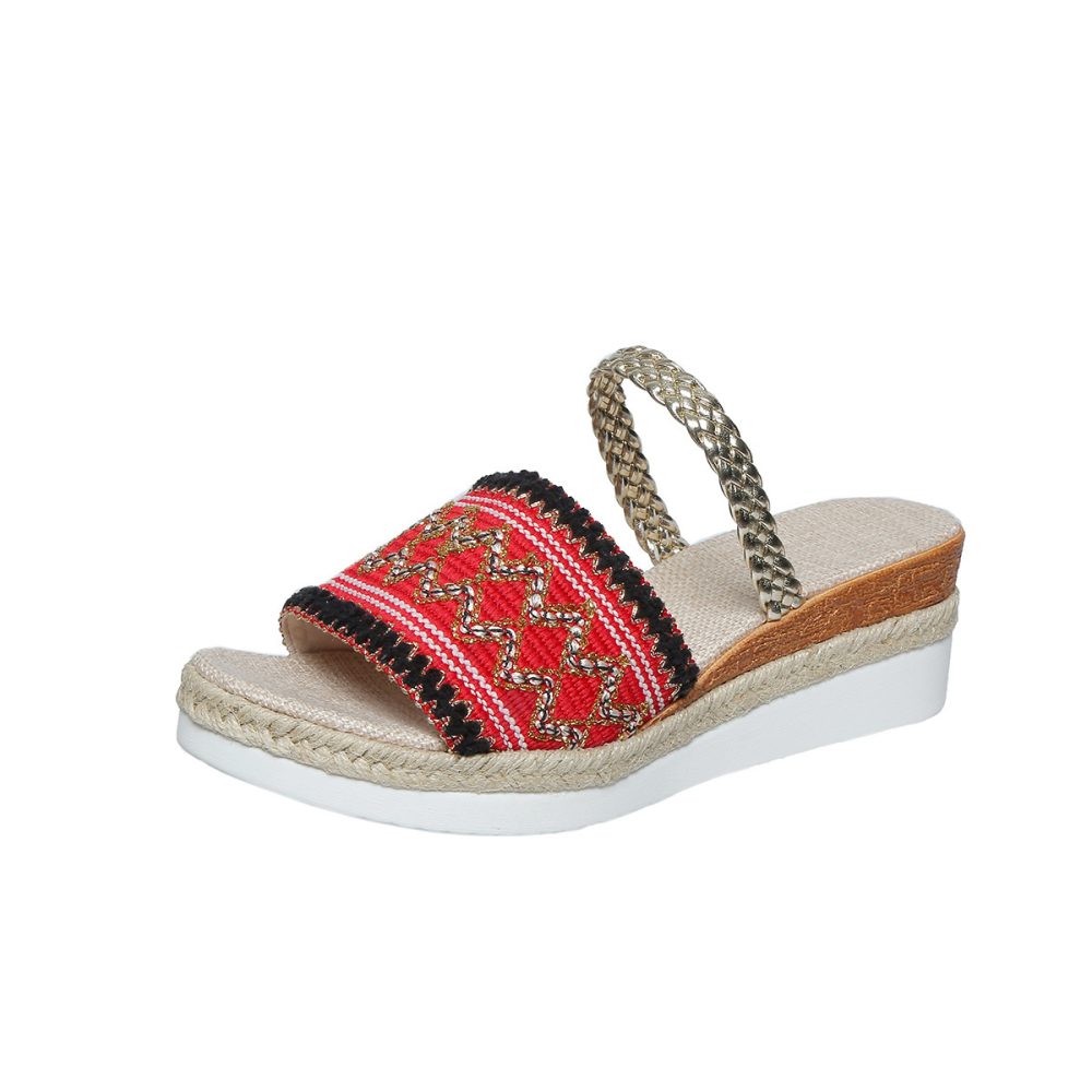 New Color-blocked Wave-patterned Sandals Summer Fashion Wedges Slippers Outdoor Ethnic Style One-line Thick-soled Shoes For Women - Image 10