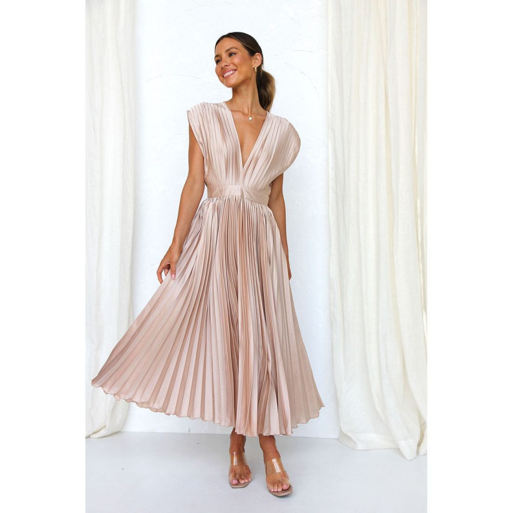 Summer V-neck Pleated Dress INS Fashion Casual Loose Zip Sleeveless Dresses For Women Clothing - Image 4
