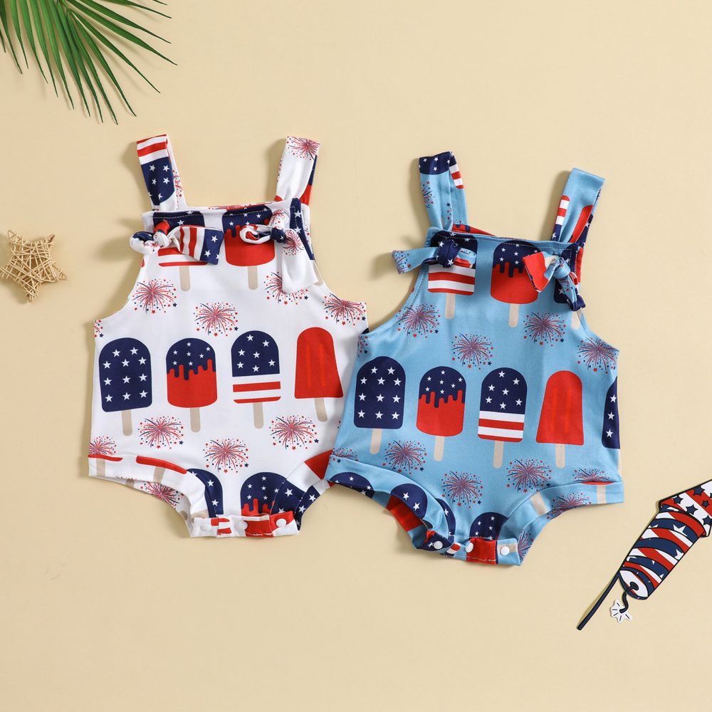Baby Printed Front Knotted Suspender Pants - Image 2