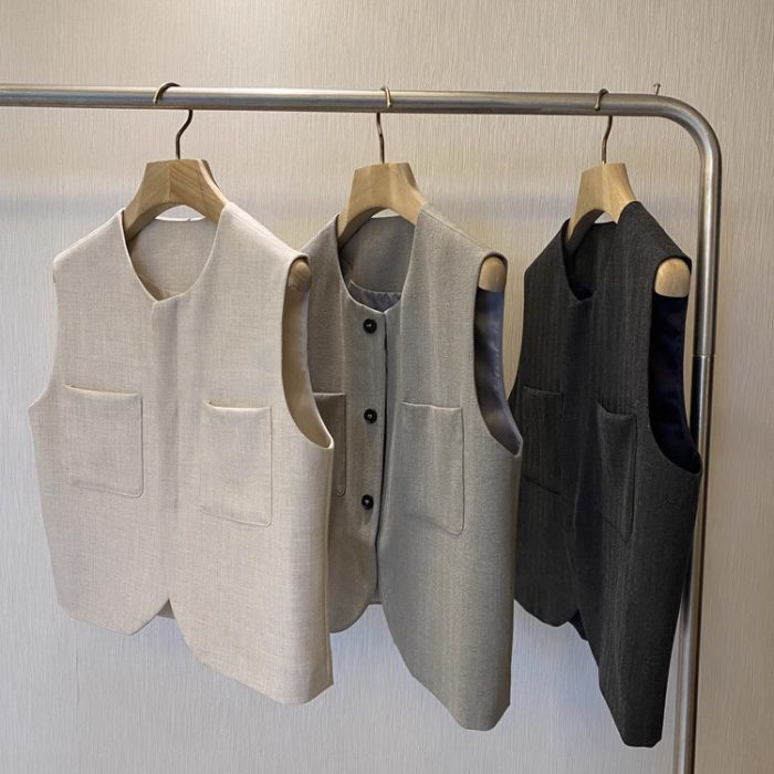 Loose Round Neck Sleeveless Suit Vest For Women