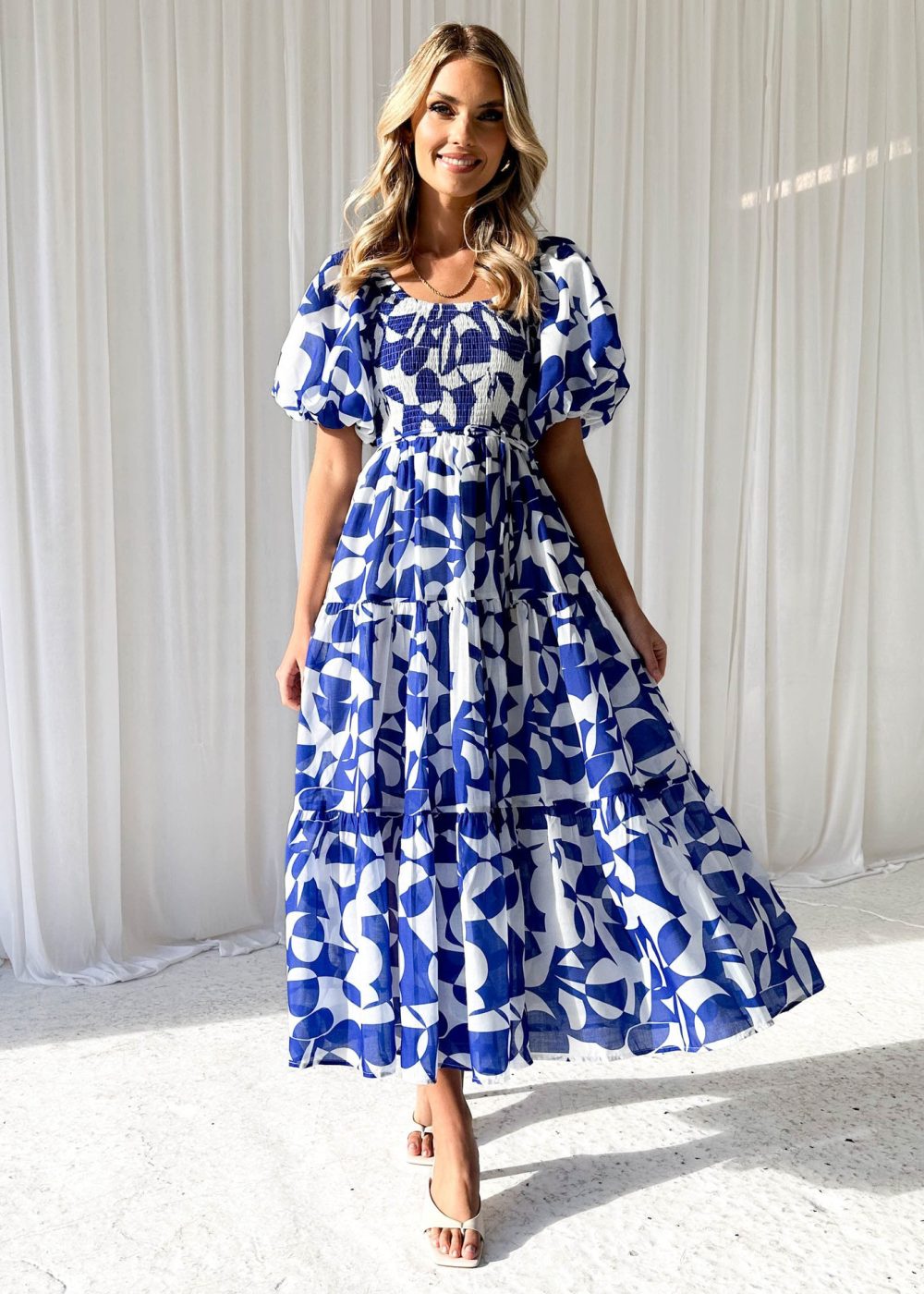 Elegant Floral-print Off-shoulder Puff Sleeve Fashion European And American Style Dress - Image 9