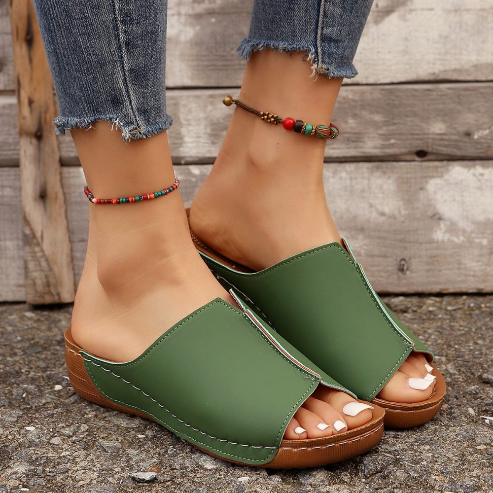 Fashion Solid Wedges Sandals Summer Casual Peep-toe Slippers Outdoor Thick Sole Heightening Slides Shoes Women - Image 4