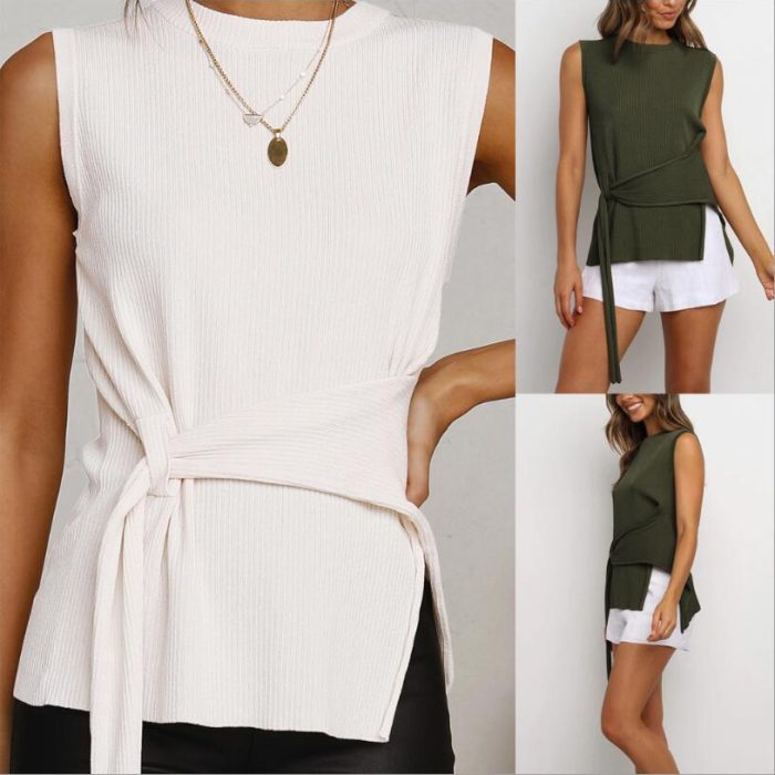 Round neck solid color sleeveless top