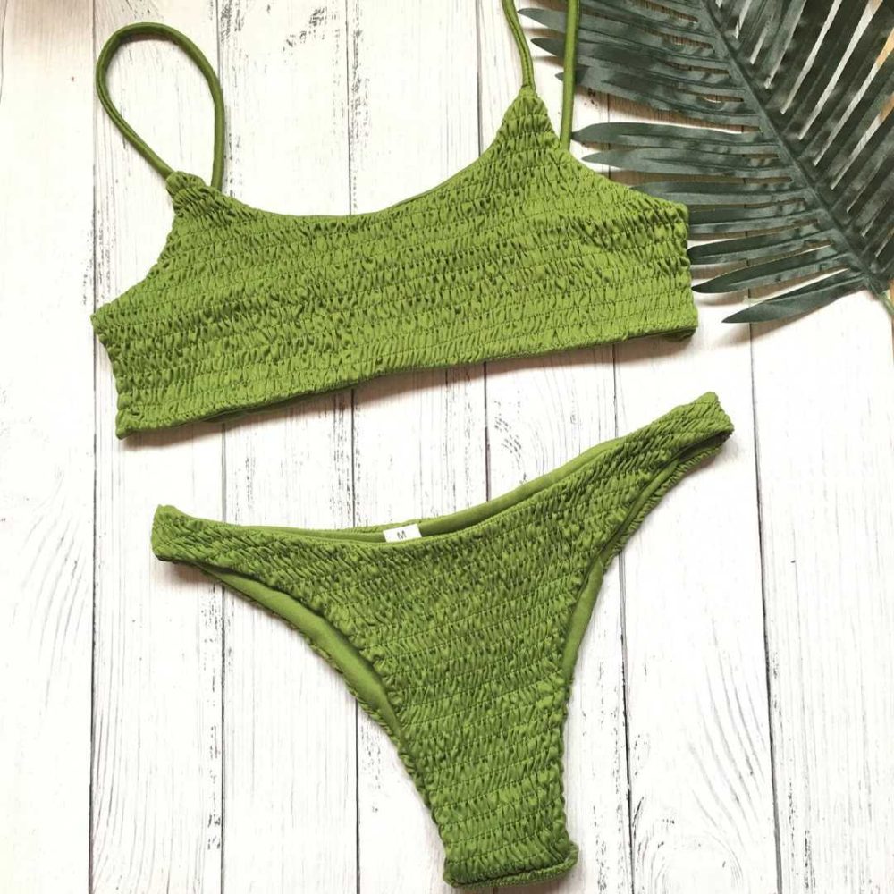 Bikini Ins Sexy Pleated Triangle Swimsuit Beach Solid Color Swimsuit For Women - Image 4