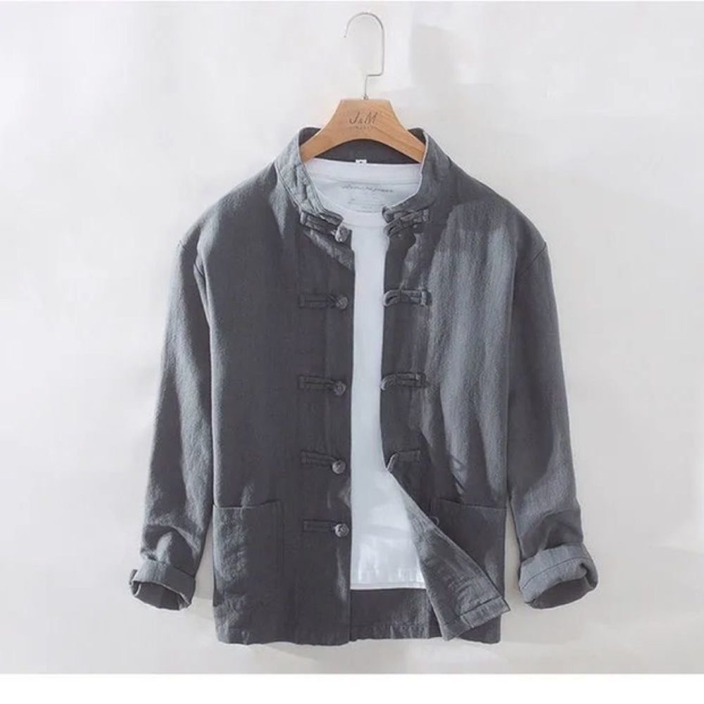 Chinese Style Buckle Cotton And Linen Shirt Stand Collar Chinese Style Long Linen Sleeves Shirt - Image 10