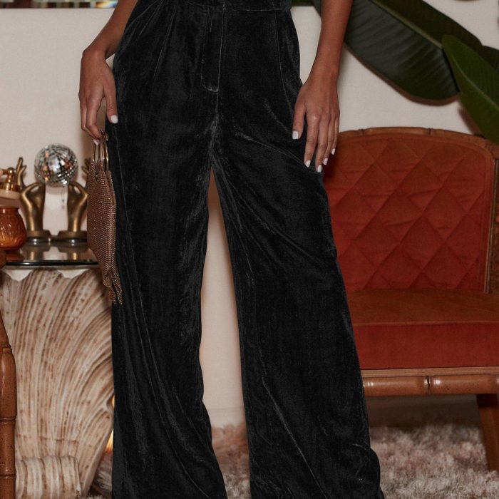 Temperament Commuter Pants Europe And The United States Women's Summer Golden Velvet Wide Leg Pants Loose Casual Pants