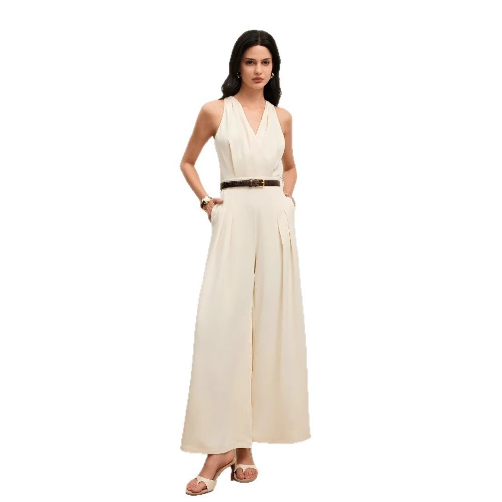 Women's Solid Color And V-neck Sleeveless Fashion Casual Jumpsuit - Image 5