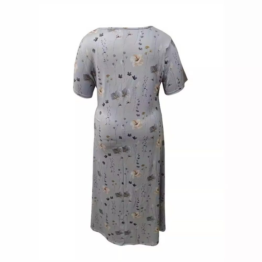 Casual Loose V-neck Printed Long Dress - Image 4