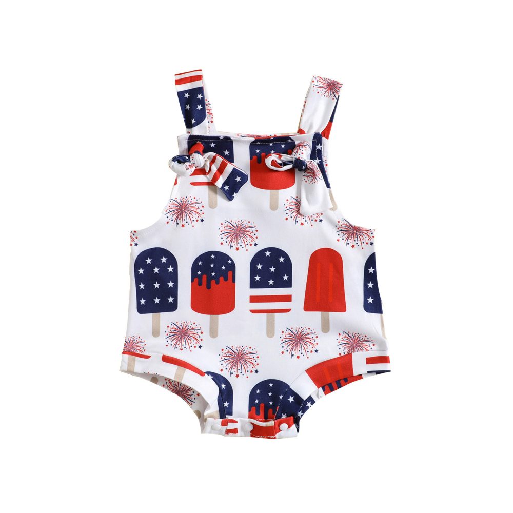 Baby Printed Front Knotted Suspender Pants - Image 3