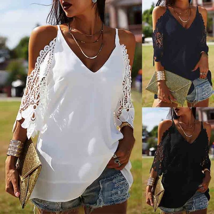 Women's V-Neck Solid Color Sling Loose Casual T-Shirt