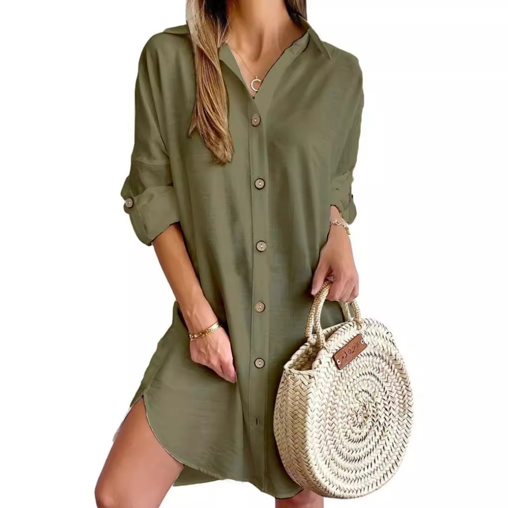 Autumn Leisure Long Sleeve Lapel Button Shirt Dress Womens Clothing - Image 4