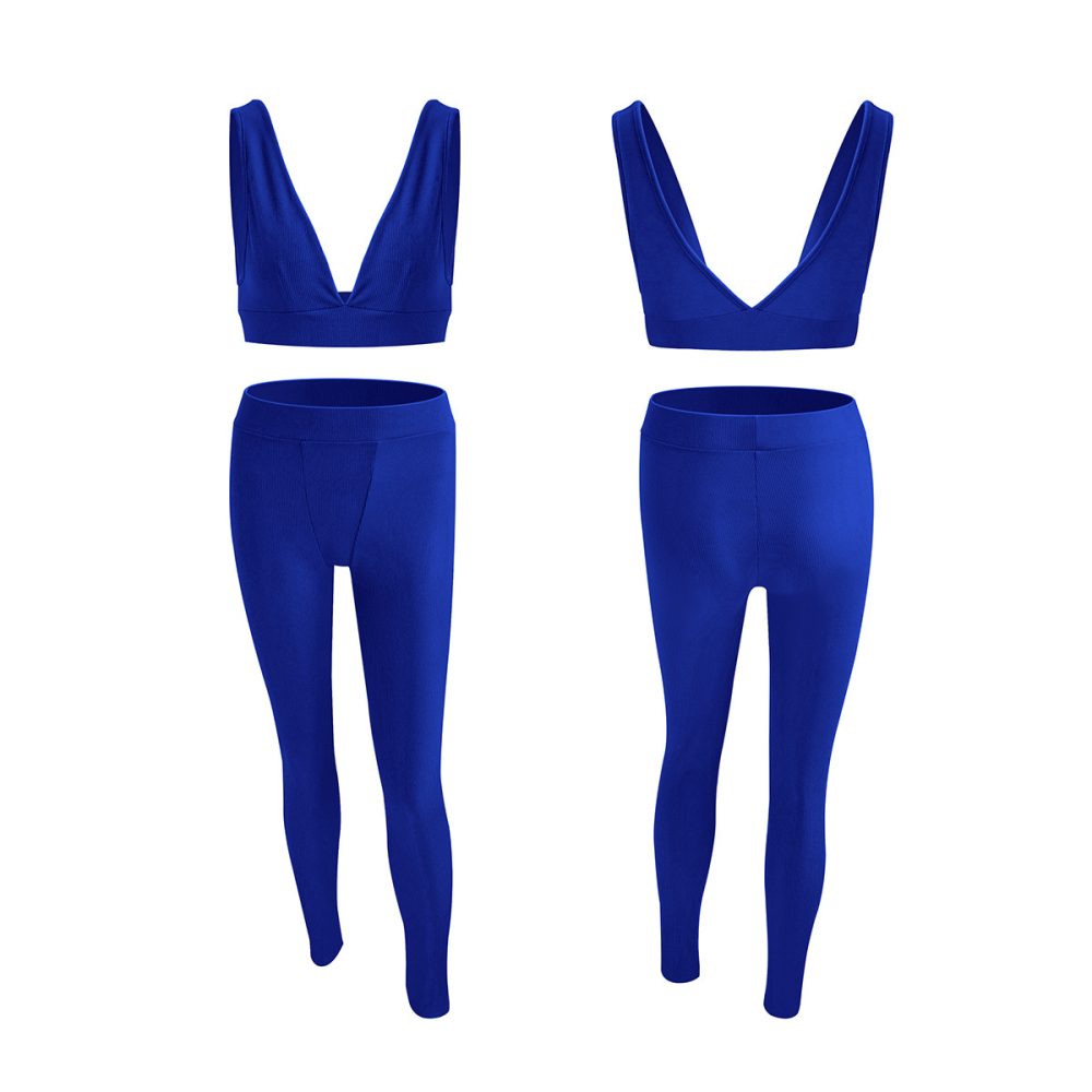 Women's V-neck Sports Yoga Cotton Solid Color Two-piece Set - Image 4