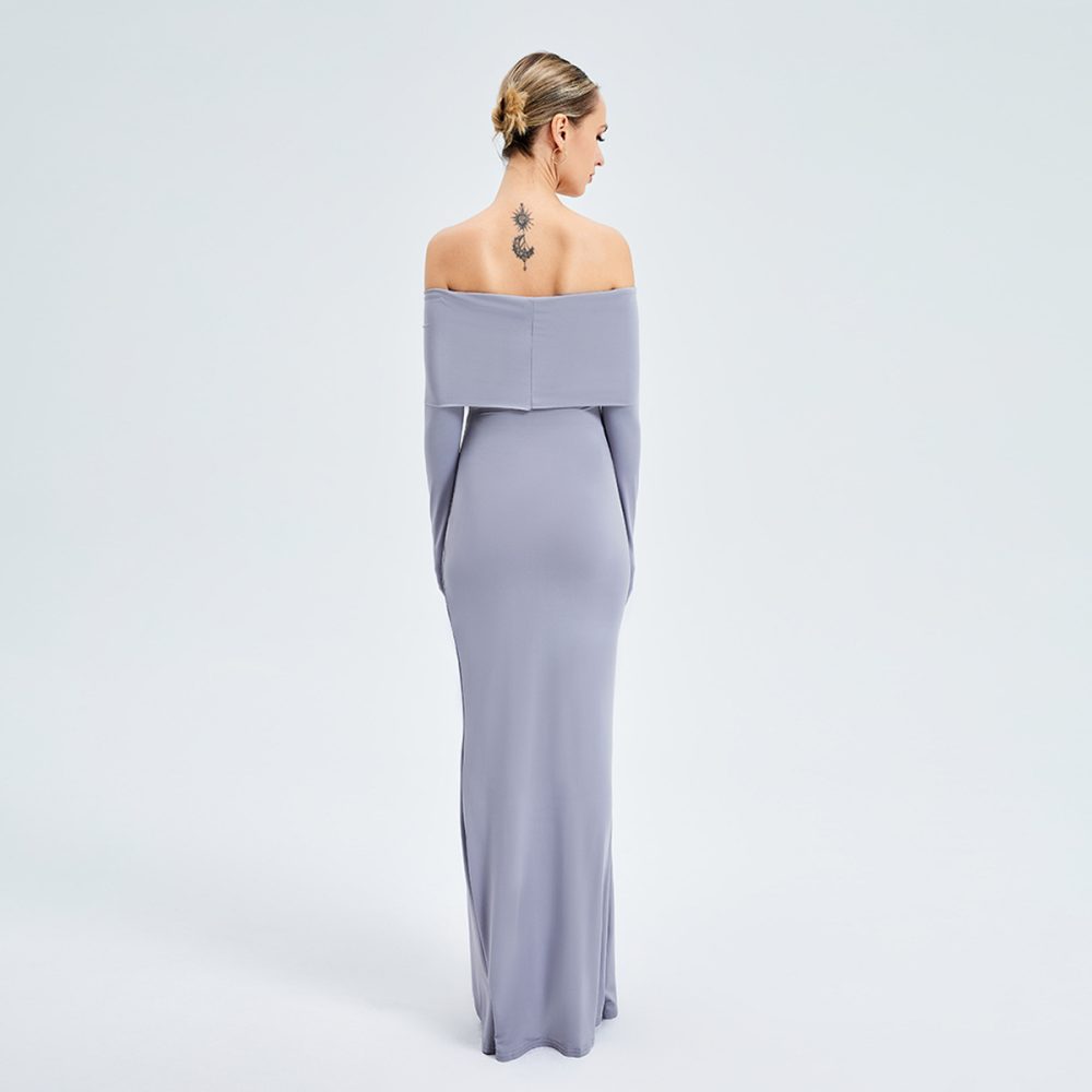 Elegant Off-shoulder Long-sleeved Long Dress - Image 8