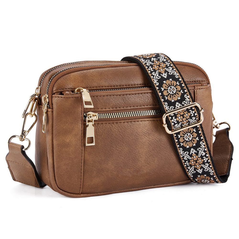 Triple-zipper Shoulder Bag With Floral Embroidered Straps Fashion Colorblock Multi-functional Crossbody Bags For Women - Image 8