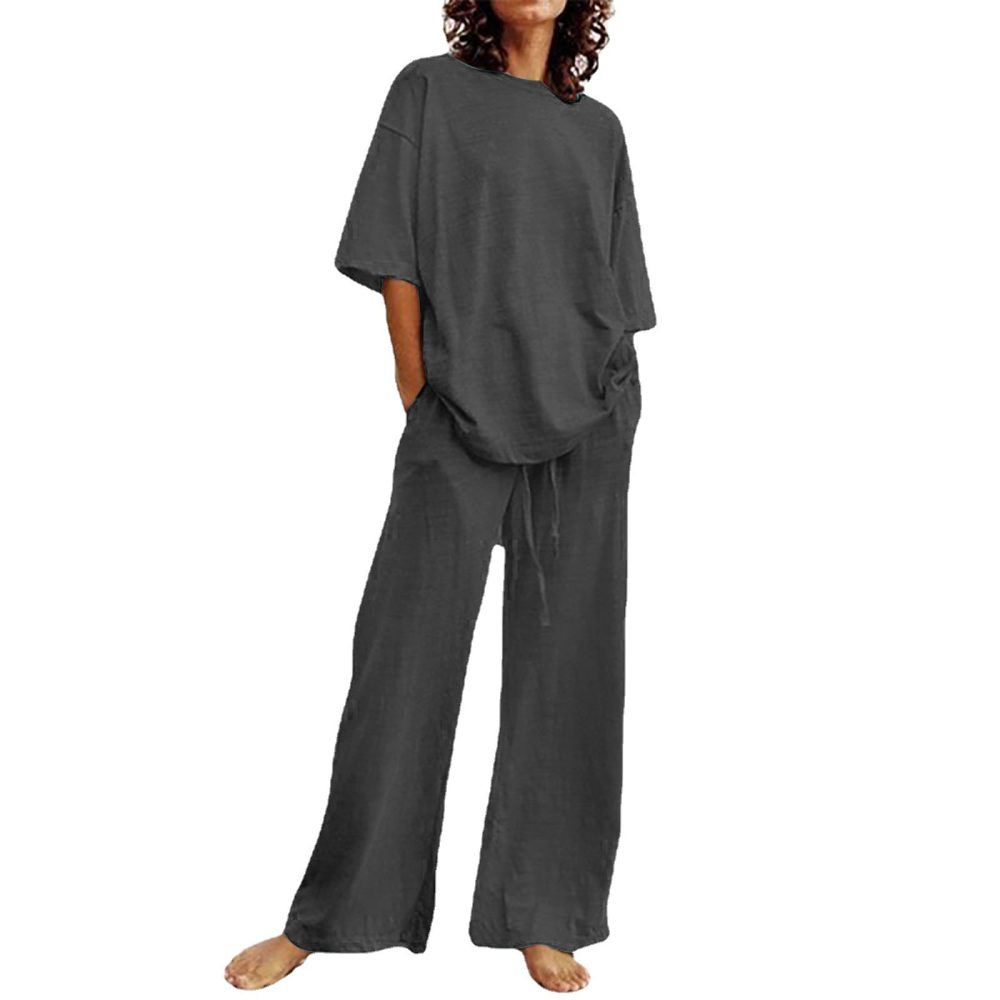 Cotton And Linen Home Solid Color Two-piece Suit - Image 4