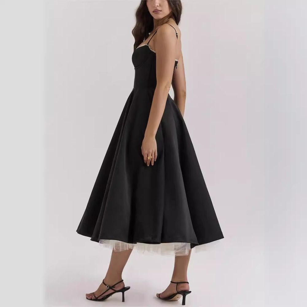 Women's V-neck Brace Sleeveless Dress Puffy Long Dress - Image 3
