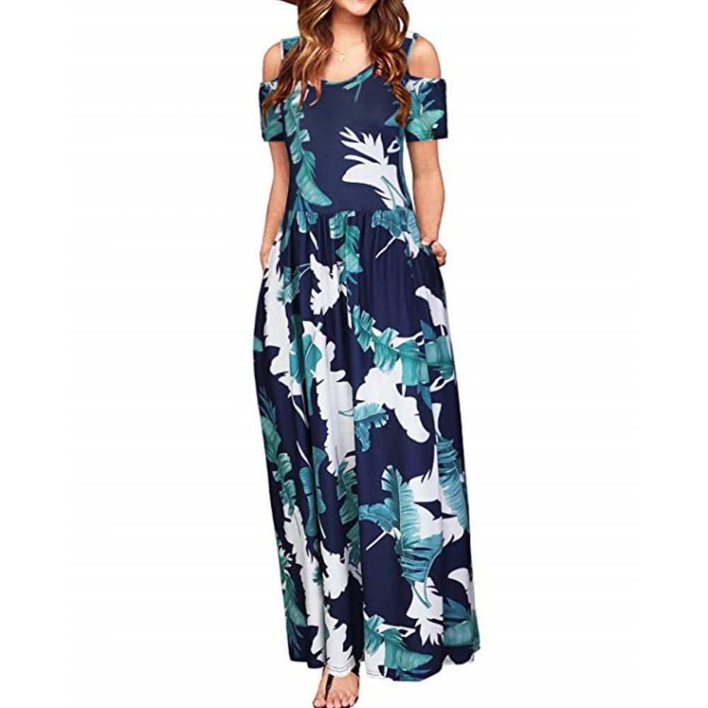 Flower Multicolor Printing Short Sleeve And Long Pattern Dress - Image 9