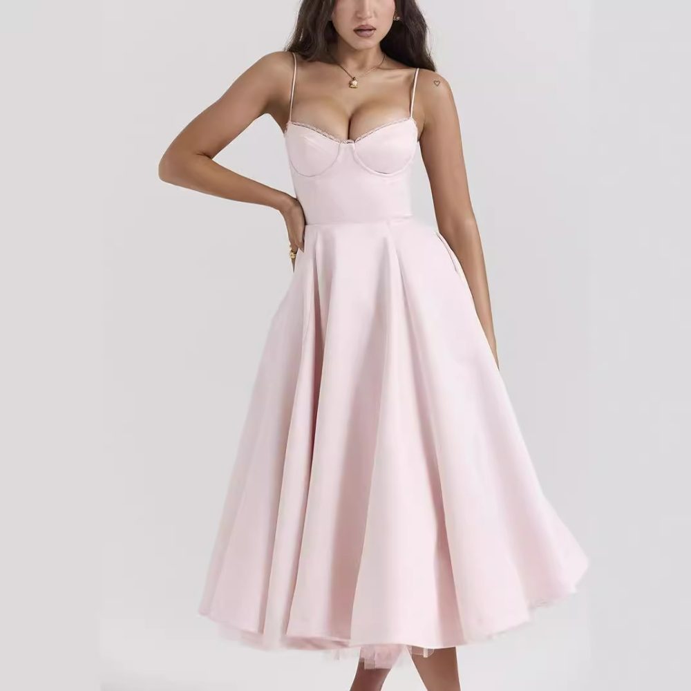 Women's V-neck Brace Sleeveless Dress Puffy Long Dress - Image 4