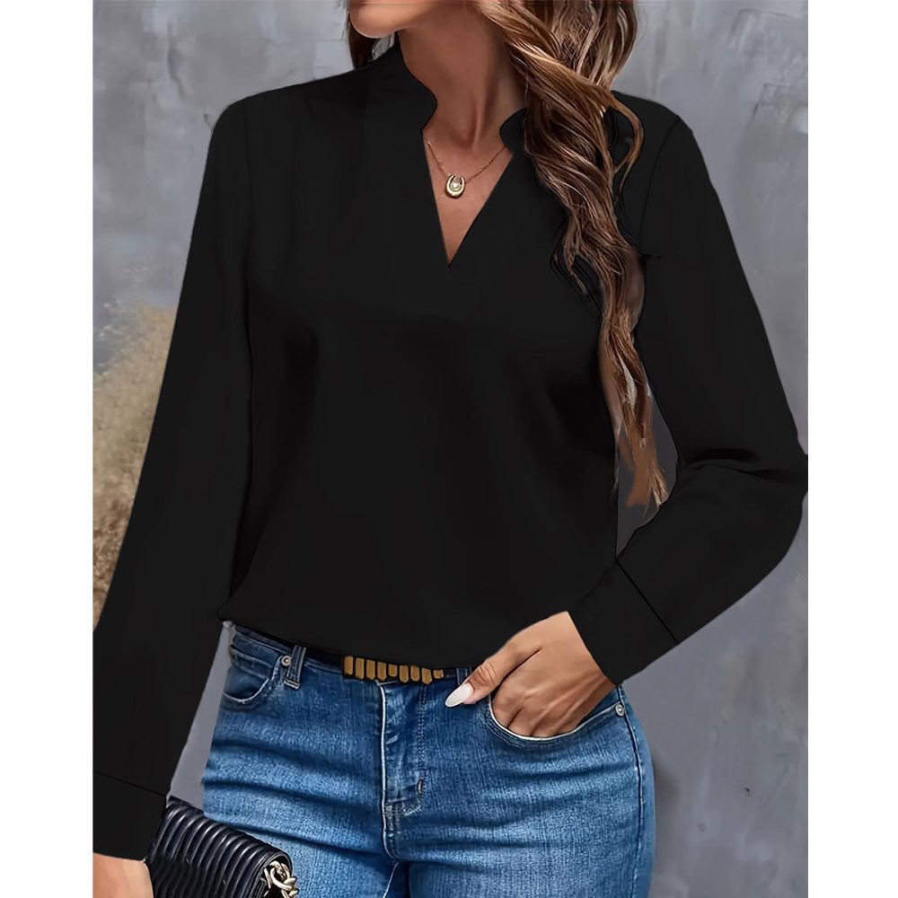 Simple Casual Solid Color And V-neck Loose Shirt Women's Top - Image 7