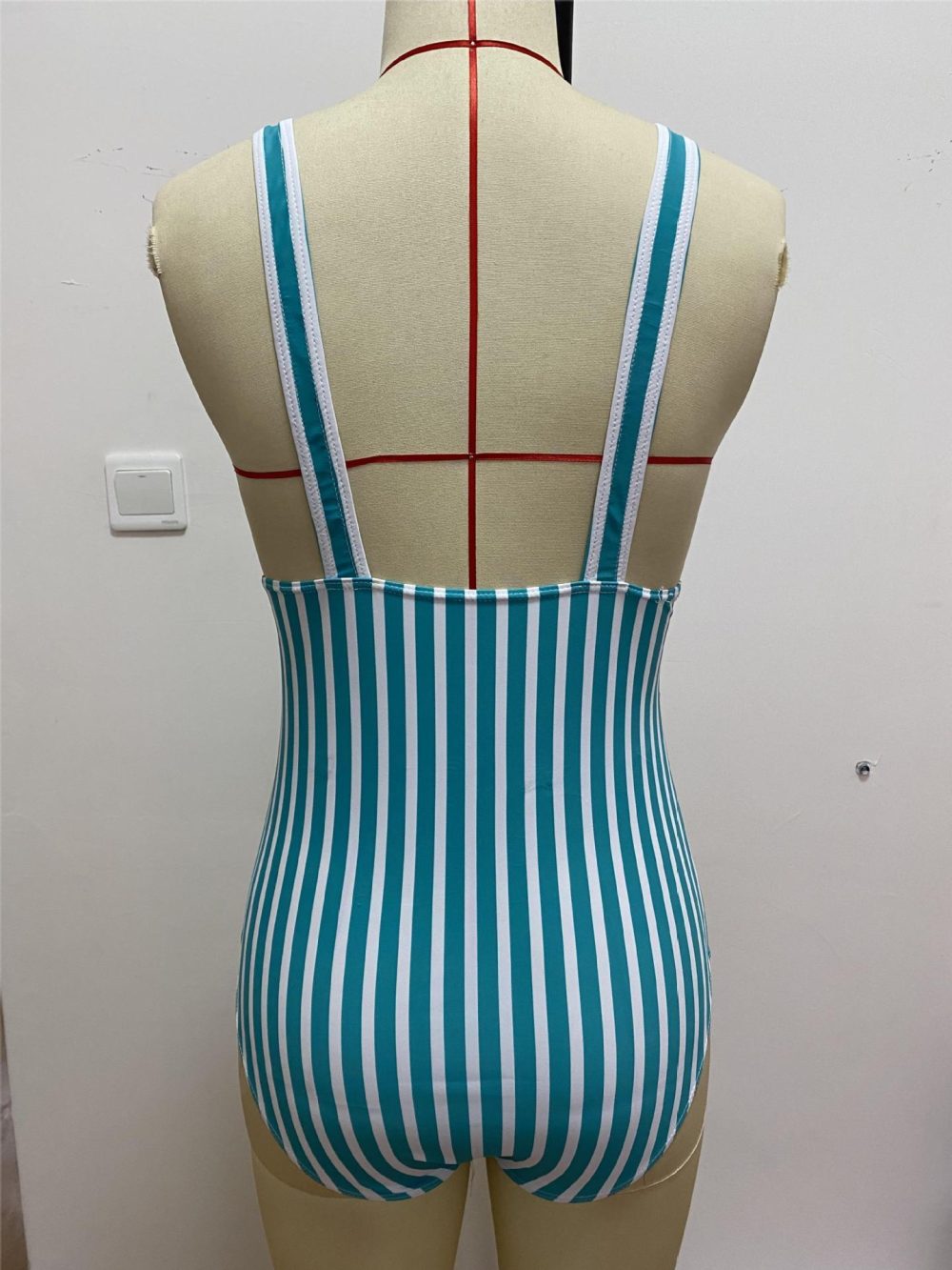 New Women Green Striped One-piece Bikini Swimsuit - Image 5