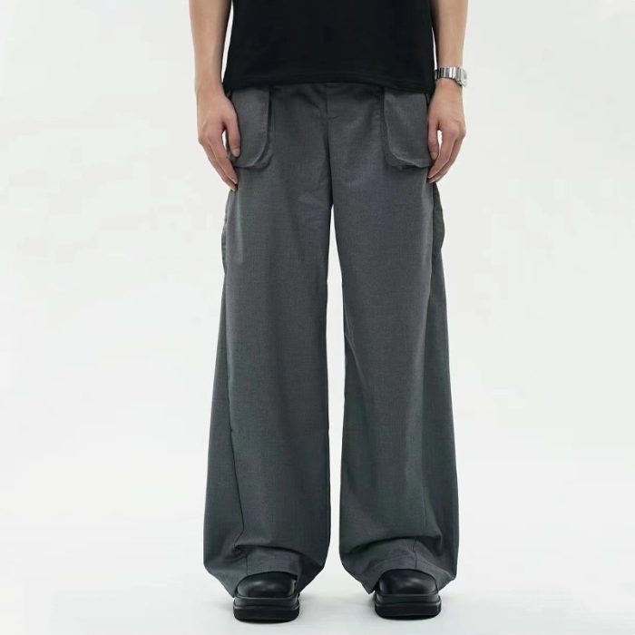 Gray Leisure Cargo Suit Pants Men's Summer Three-dimensional Pocket