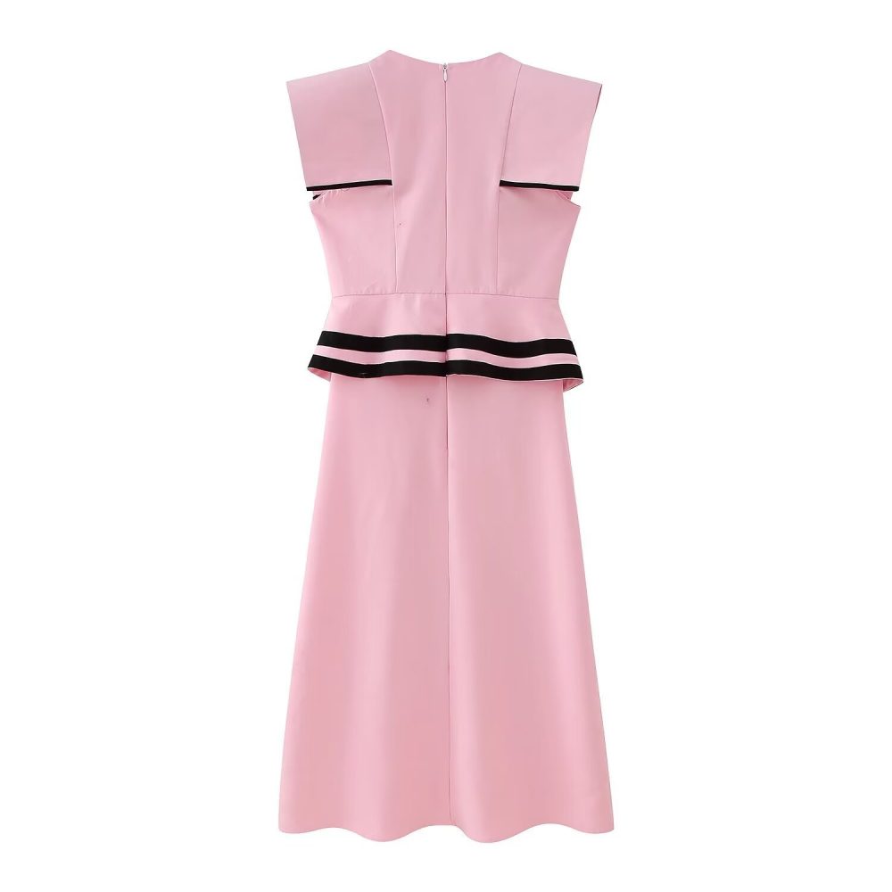 Women's Padded Shoulder Contrasting-color Dress - Image 4