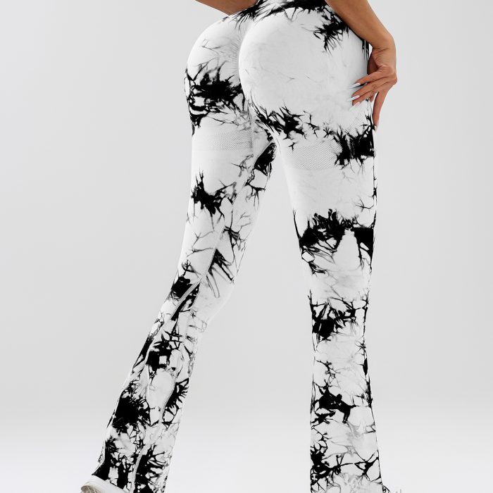 High-Waist Tummy Control Flare Yoga Pants For Women, Tie-Dye Stretch Slimming Bootcut Workout Pants, Fitness & Sports Activewear