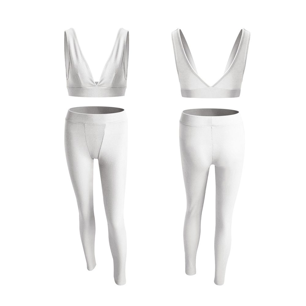 Women's V-neck Sports Yoga Cotton Solid Color Two-piece Set - Image 7