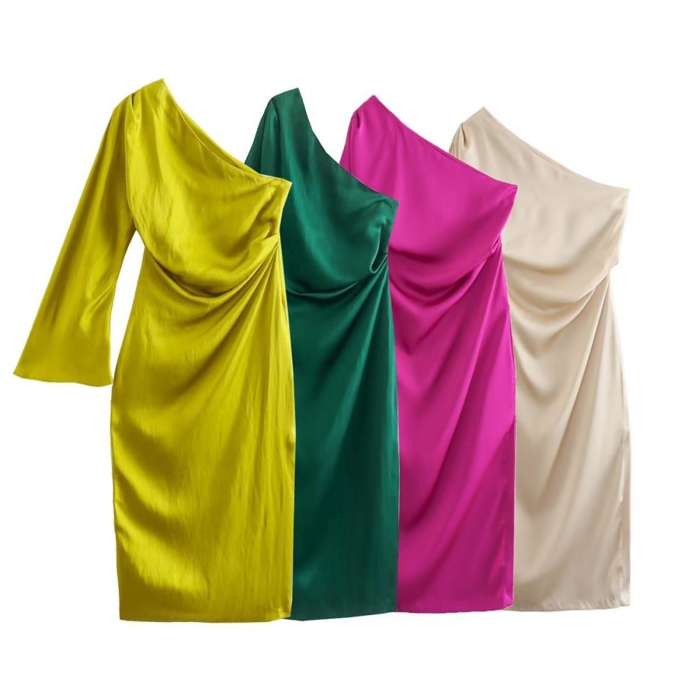 Asymmetric Silk Satin Split Dress - Image 7