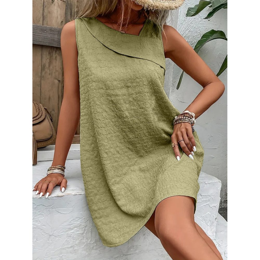 Fashion Solid Color Sleeveless Dress Summer Slim Diagonal-neck Dresses For Womens Clothing - Image 9