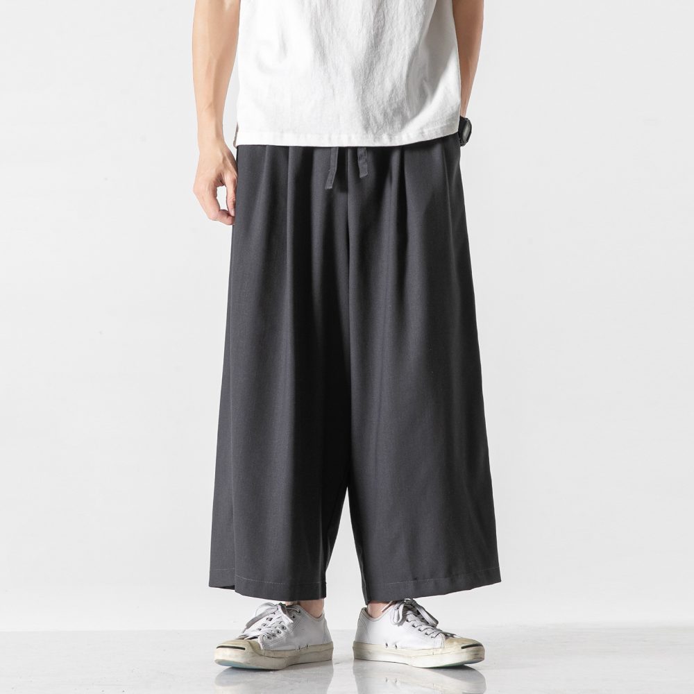 Linen Cotton And Linen Wide-leg Cropped Trousers - Image 3