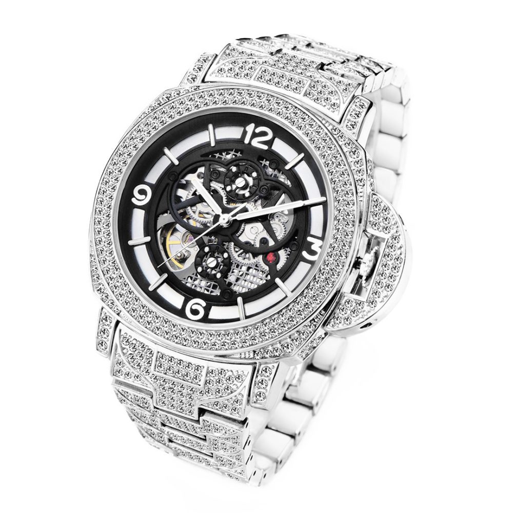 Men's Full Diamond Luminous Hollow Out Bottom Mechanical Watch - Image 4