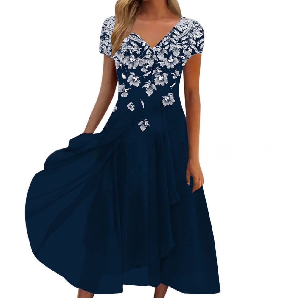 Chiffon Patchwork Floral Ladies Chiffon Dress - Image 8