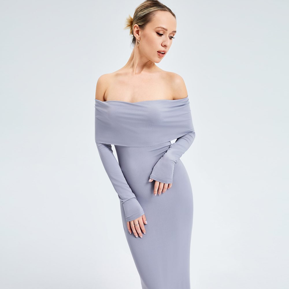 Elegant Off-shoulder Long-sleeved Long Dress - Image 7