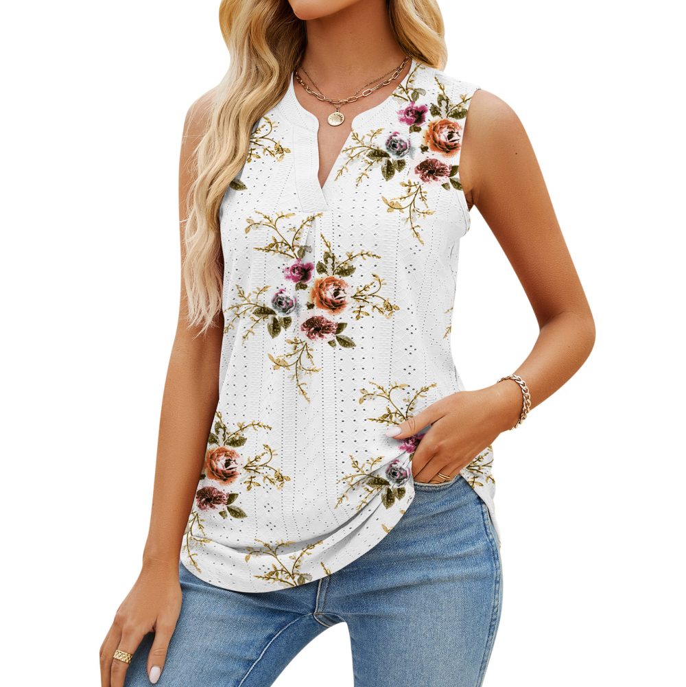 Women's Sleeveless T-shirt Summer Hole V-Neck Slim Fit Tank Tops - Image 2