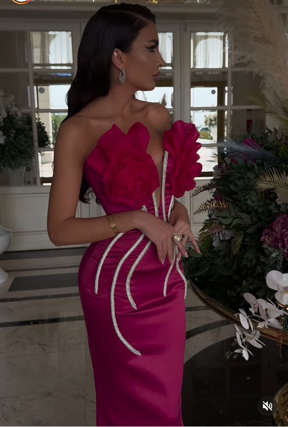 Decorative Flower Rhinestone Strip Tube Top Rose Red Dress Fashion Sweet Party Bandage - Image 8