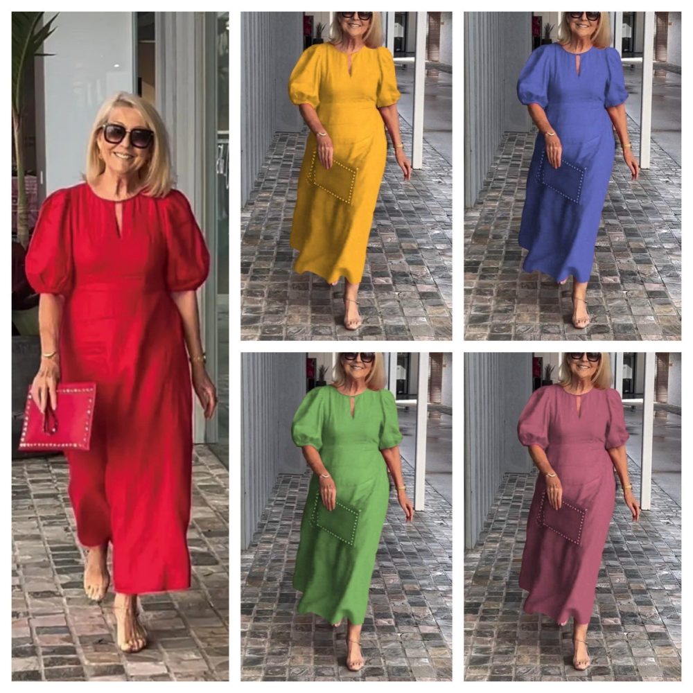 Women's Solid Color Loose-fitting Casual Round-neck Dress - Image 2