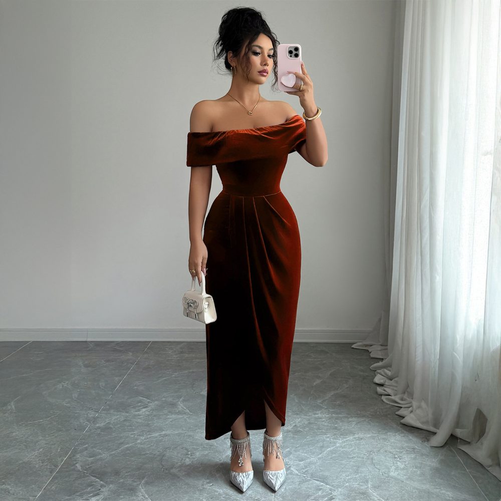 Elegant Tube Top Solid Color Dress Women - Image 4