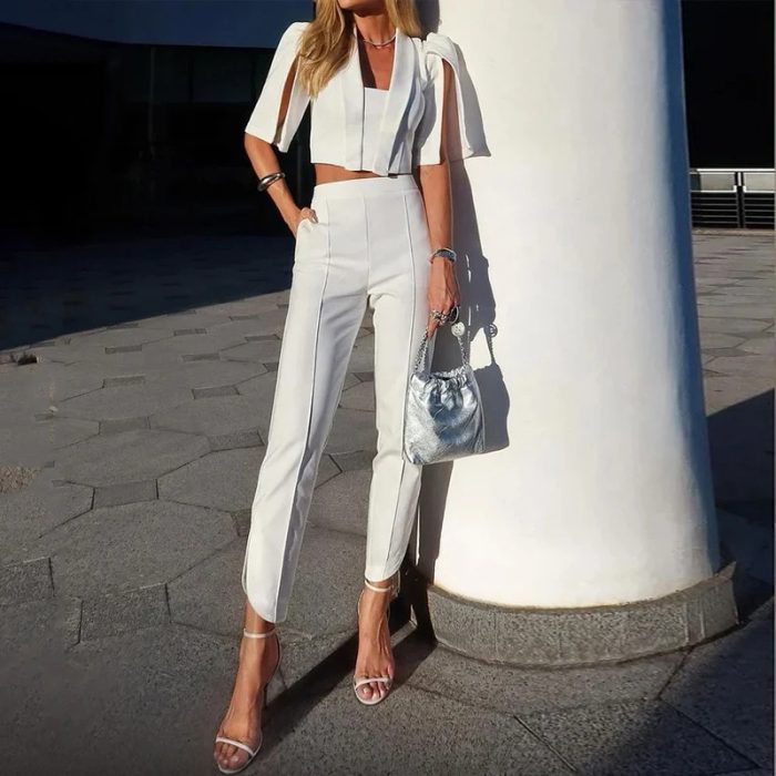 Summer Fashion Tops High Waist Straight Pants Suit