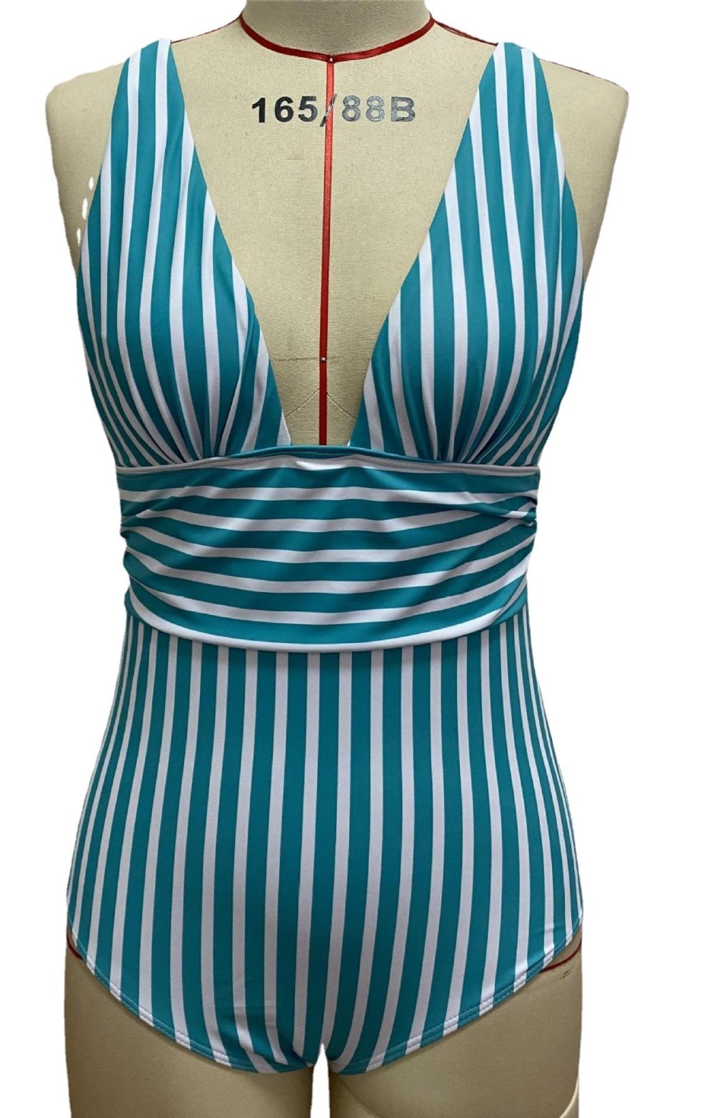 New Women Green Striped One-piece Bikini Swimsuit - Image 3