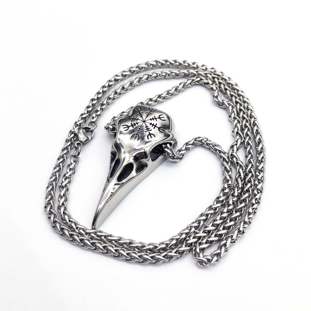 Mens Fashionable Vintage Viking Symbol Skull Eagle Beak Pendant Necklace - Image 4