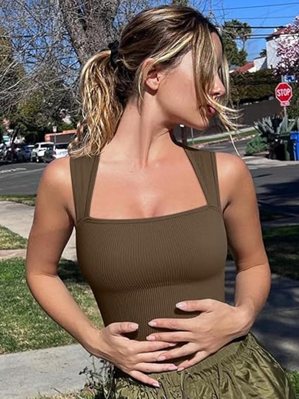 Women's One-piece Set Sleeveless Square Neck Skinny Yoga Bodysuit, Women's Sportswear Clothing - Image 6
