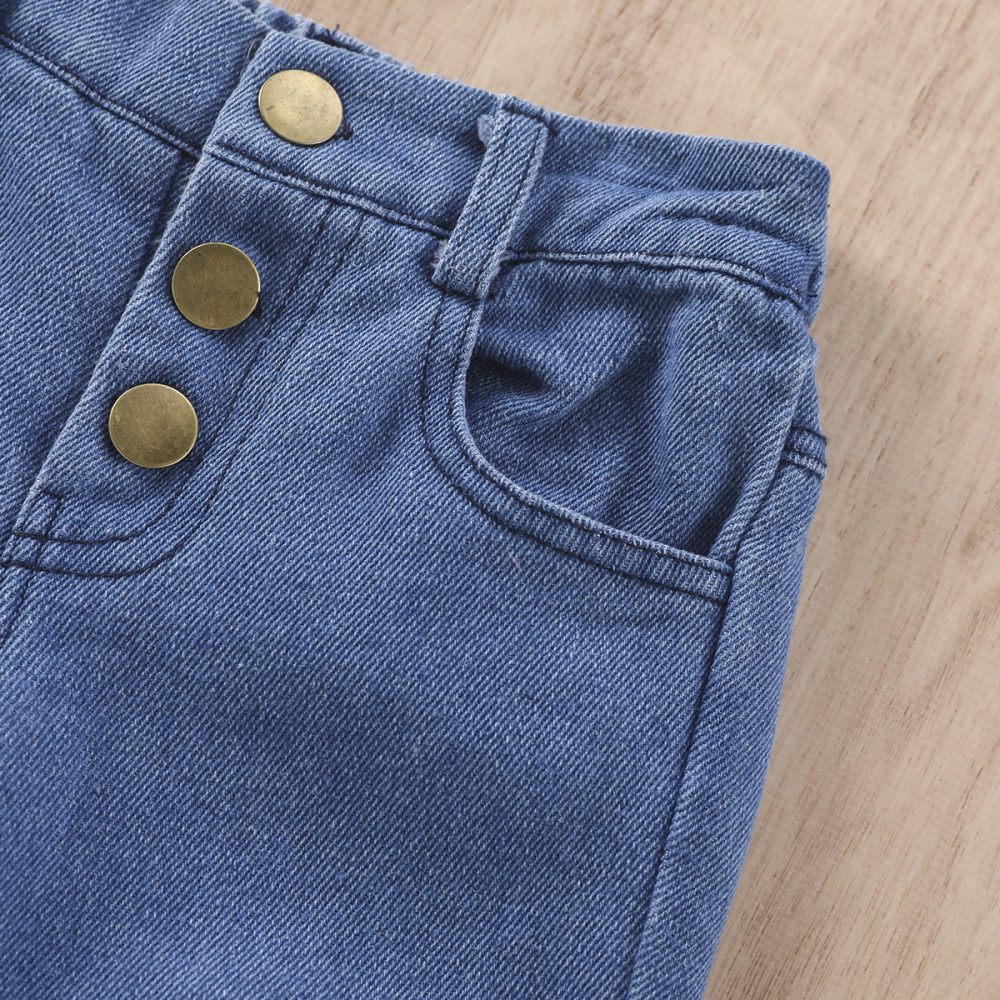 New Girls' Solid Color Sling Top Denim Trousers Suit - Image 8